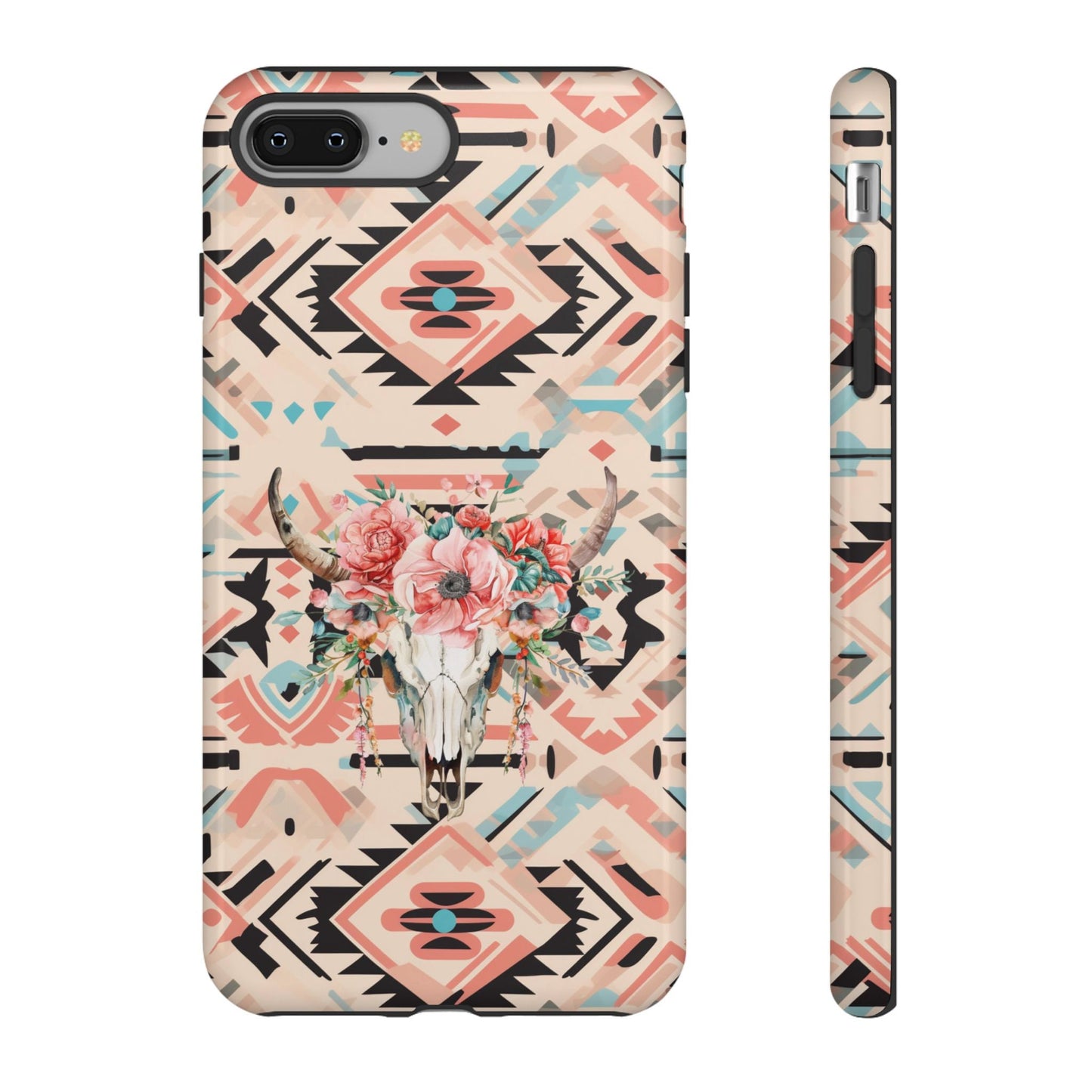 Phone Case, Pink Western Phone Case with Floral Cow Skull - Cowgirl Aesthetic Cover for iPhone 15 14 13 12 Samsung Ultra, Gifts for Her