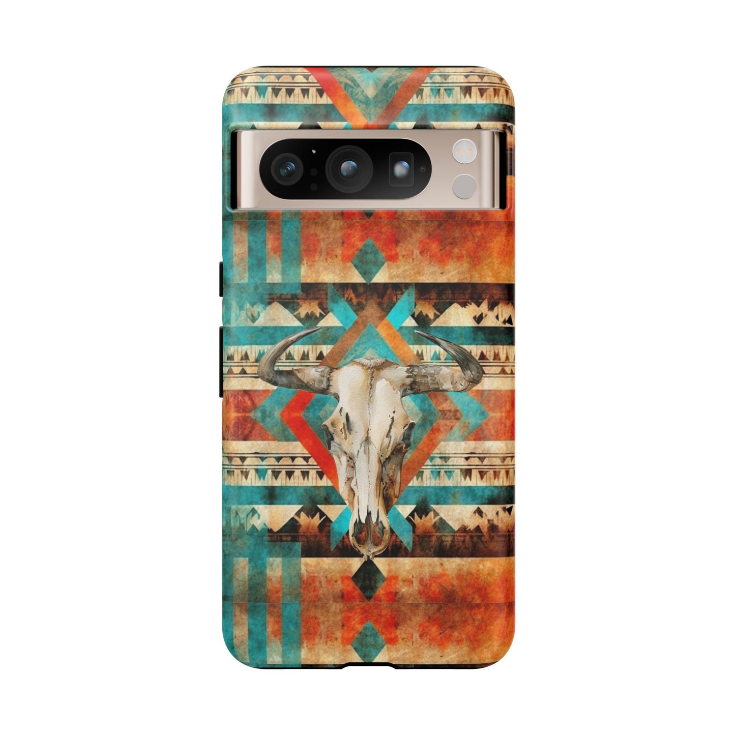 Phone Case, Cowgirl Cell Phone Cover - Western Phone Case Aztec Design Cow Skull For iPhone 15 14 13 12 Samsung Ultra Google, Gifts for Her