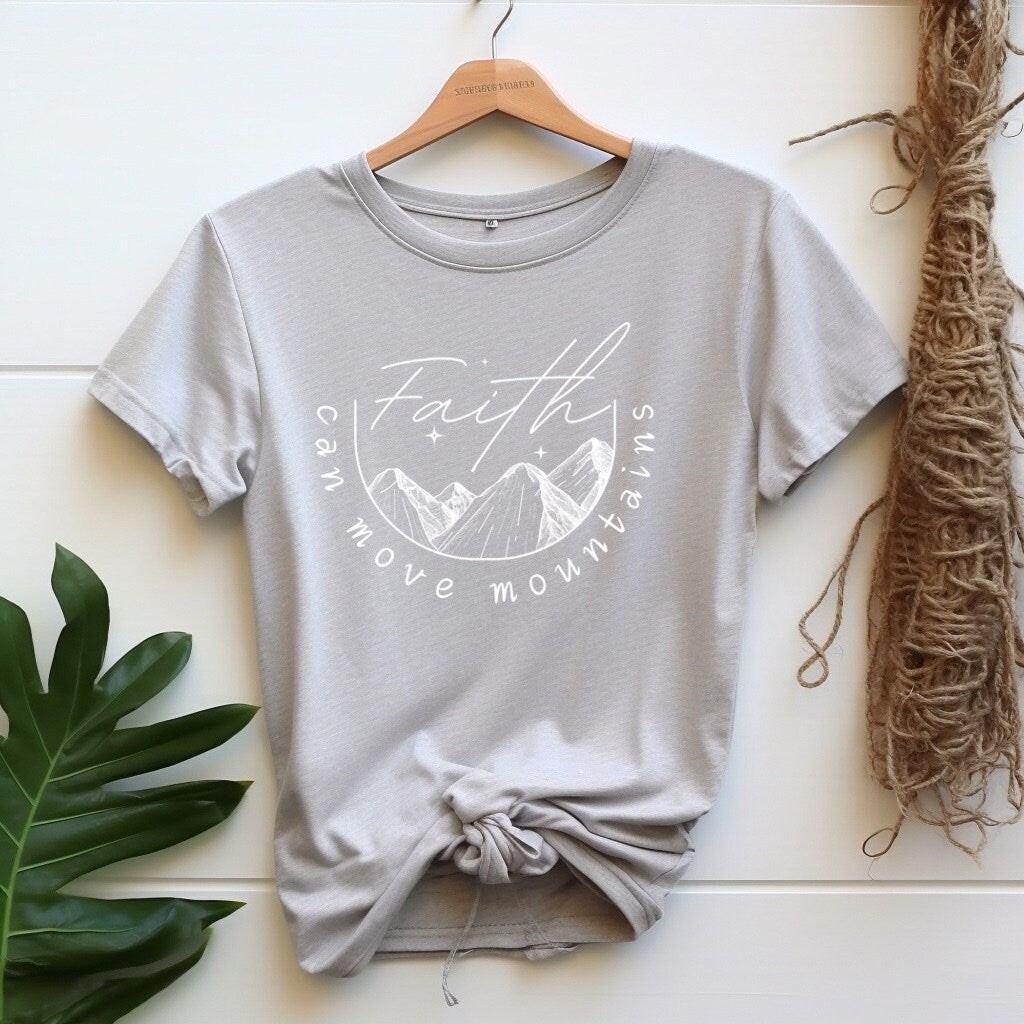 Christian Shirt, Trendy Christian T-Shirt, Faith Can Move Mountains Tee, Unique Religious Christianity Gift for Her, Cute Church Outfit