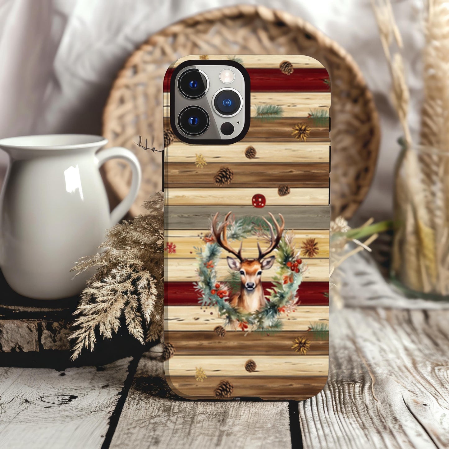 Western Christmas Phone Case, Country Xmas Cover, Cowboy Holiday Cell Accessory, Cowgirl Gifts for Her, Festive Cow Skull