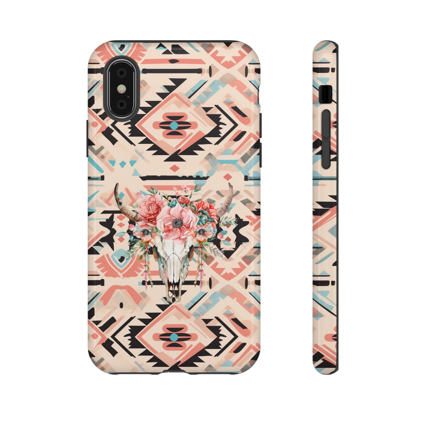 Phone Case, Pink Western Phone Case with Floral Cow Skull - Cowgirl Aesthetic Cover for iPhone 15 14 13 12 Samsung Ultra, Gifts for Her