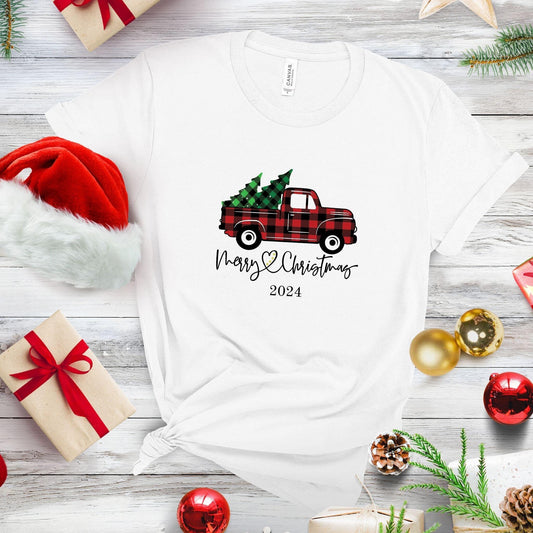 Christmas Shirt, Matching Christmas Shirts, Red Buffalo Plaid Pickup Truck Tshirts, Country  Christmas T-Shirts, Gifts for Her, Family