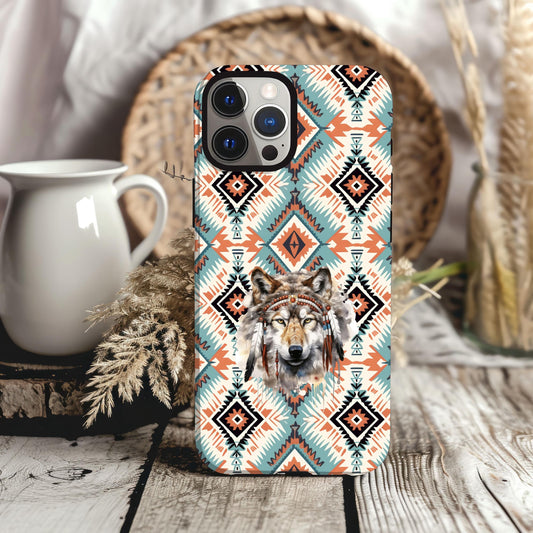 Native American Phone Case Wolf Case Cowgirl Chic Cell Phone Cover - Western Aztec Design Phone Case for iPhone Samsung Google