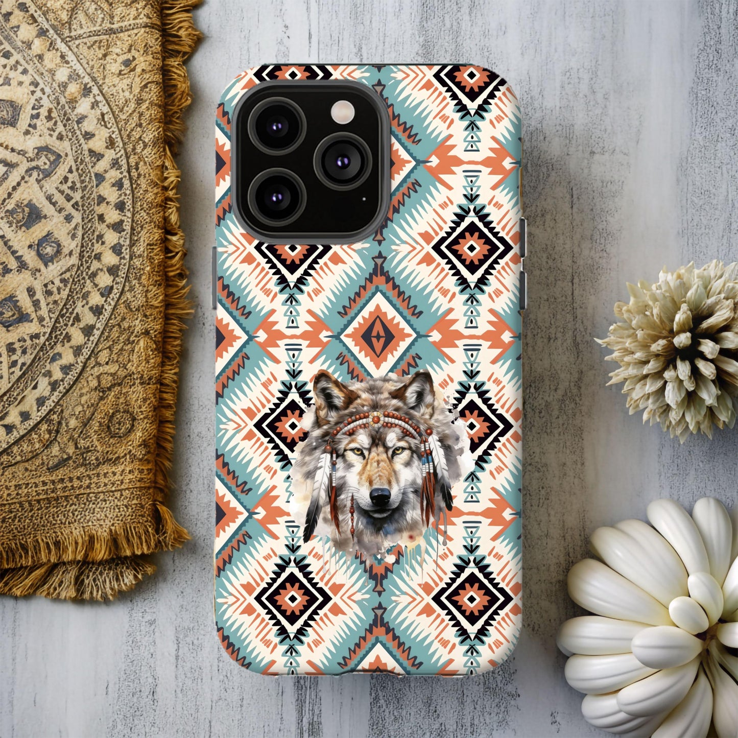 Native American Phone Case Wolf Case Cowgirl Chic Cell Phone Cover - Western Aztec Design Phone Case for iPhone Samsung Google