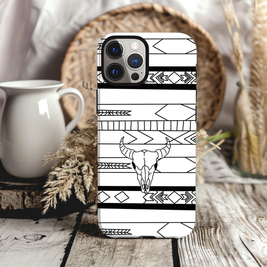 Phone Case, Western Phone Cover, Native American & Cow Skull Design for iPhone 15 14 13 12 Samsung Google Pixel, Cowgirl Gifts for her