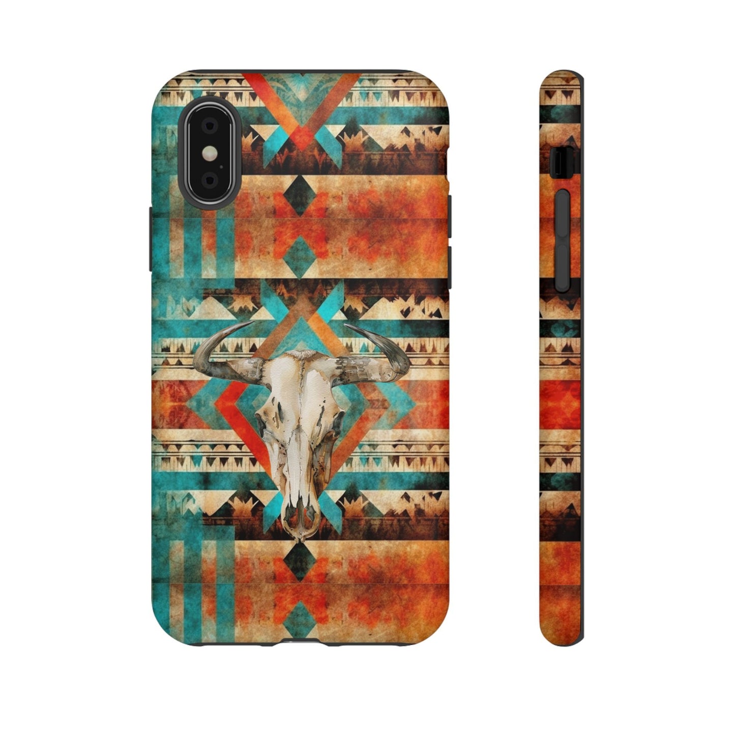 Phone Case, Cowgirl Cell Phone Cover - Western Phone Case Aztec Design Cow Skull For iPhone 15 14 13 12 Samsung Ultra Google, Gifts for Her