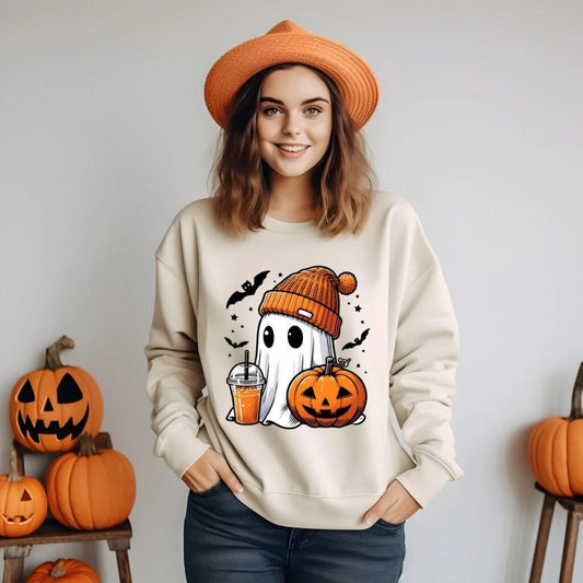 Halloween Shirt - Cute Coffee Ghost Halloween Sweatshirt Trendy Ghost Hoodie