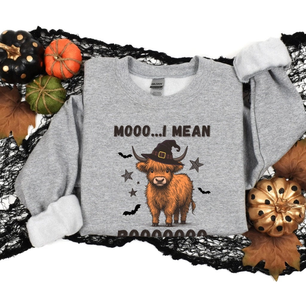 Halloween Sweatshirt Cute Cow Shirt Boo I Mean Moo - Boo Y'all Western Halloween Shirt Cowgirl Fall Shirt