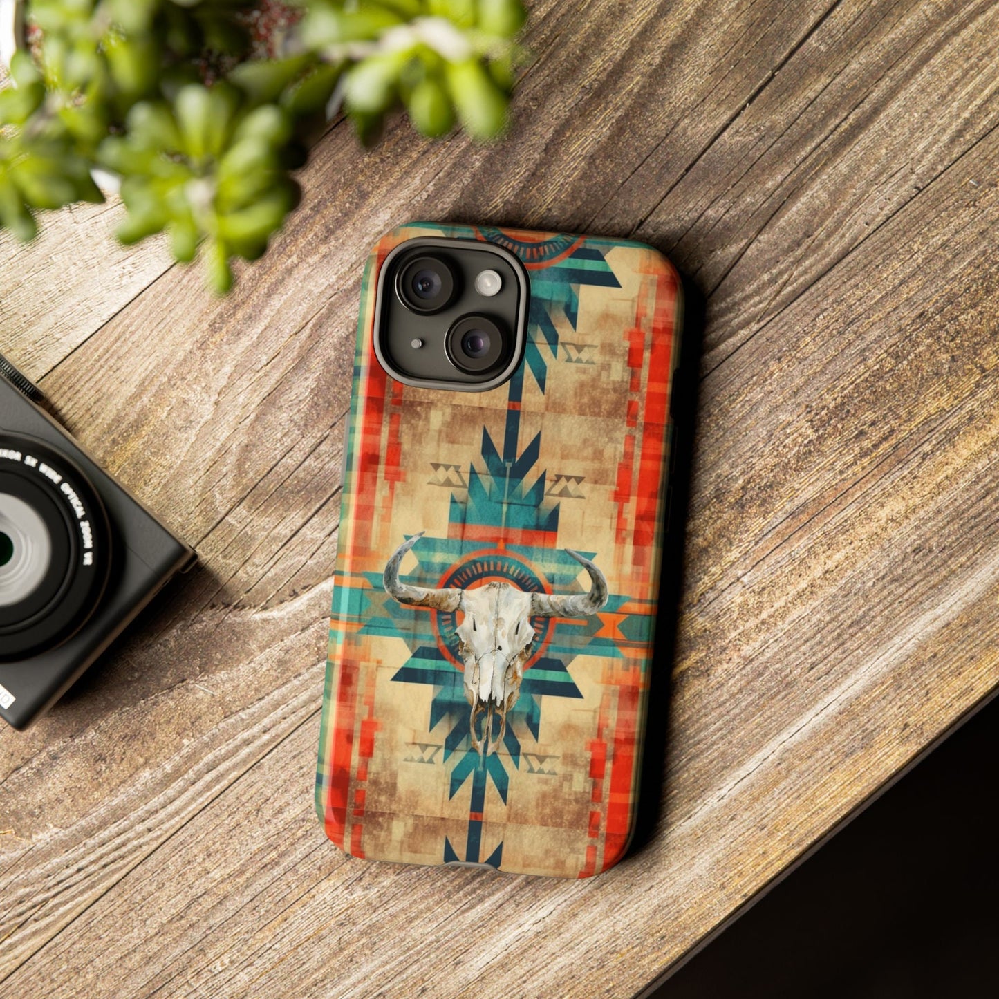 Phone case, Aztec-Inspired Western Cell Phone Cover with Aztec Cow Skull Design For iPhone Samsung Google, gifts for her