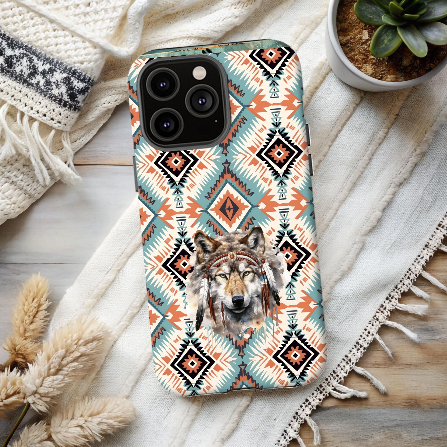 Native American Phone Case Wolf Case Cowgirl Chic Cell Phone Cover - Western Aztec Design Phone Case for iPhone Samsung Google