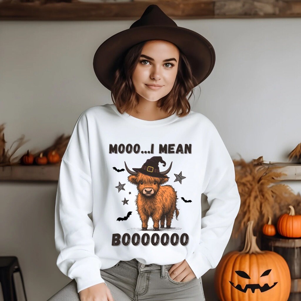 Halloween Sweatshirt Cute Cow Shirt Boo I Mean Moo - Boo Y'all Western Halloween Shirt Cowgirl Fall Shirt