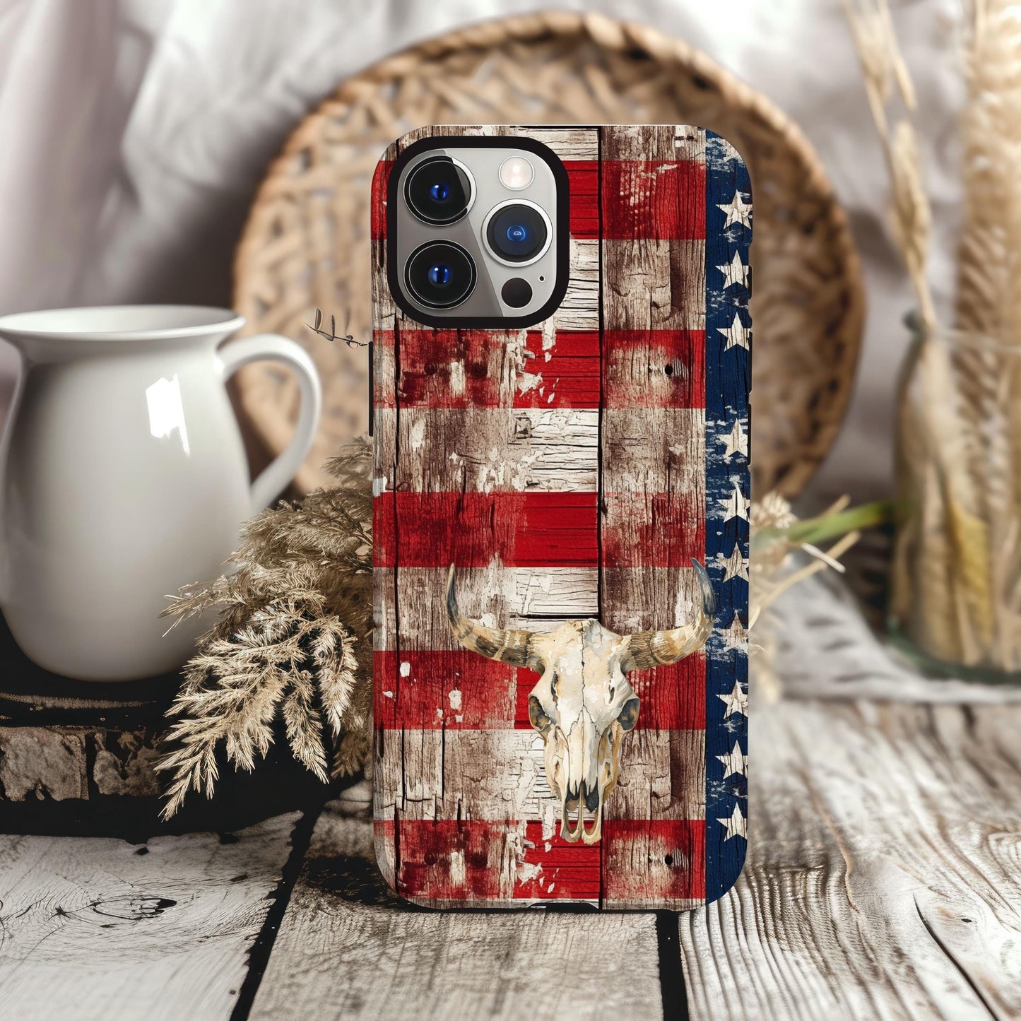 Western Phone Case, America Country Cover, USA Cowboy Patriotic Cell Accessory, iPhone 16, Cowgirl Gifts for Her, American Flag, 4th of July