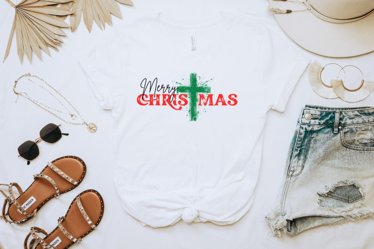 Christmas Shirt, Merry Christmas Cross TShirt, Holiday Apparel, Christmas Gift Graphic Tee, Faith Christmas T-Shirt