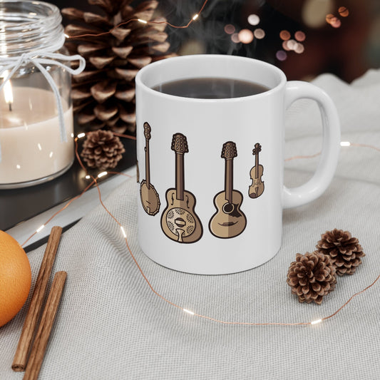 Bluegrass Mug, Country Music Mug, Banjo, Dobro, Guitar, Mandolin, Fiddle, Violin, Folk Music, Bluegrass Gift, Music Gift