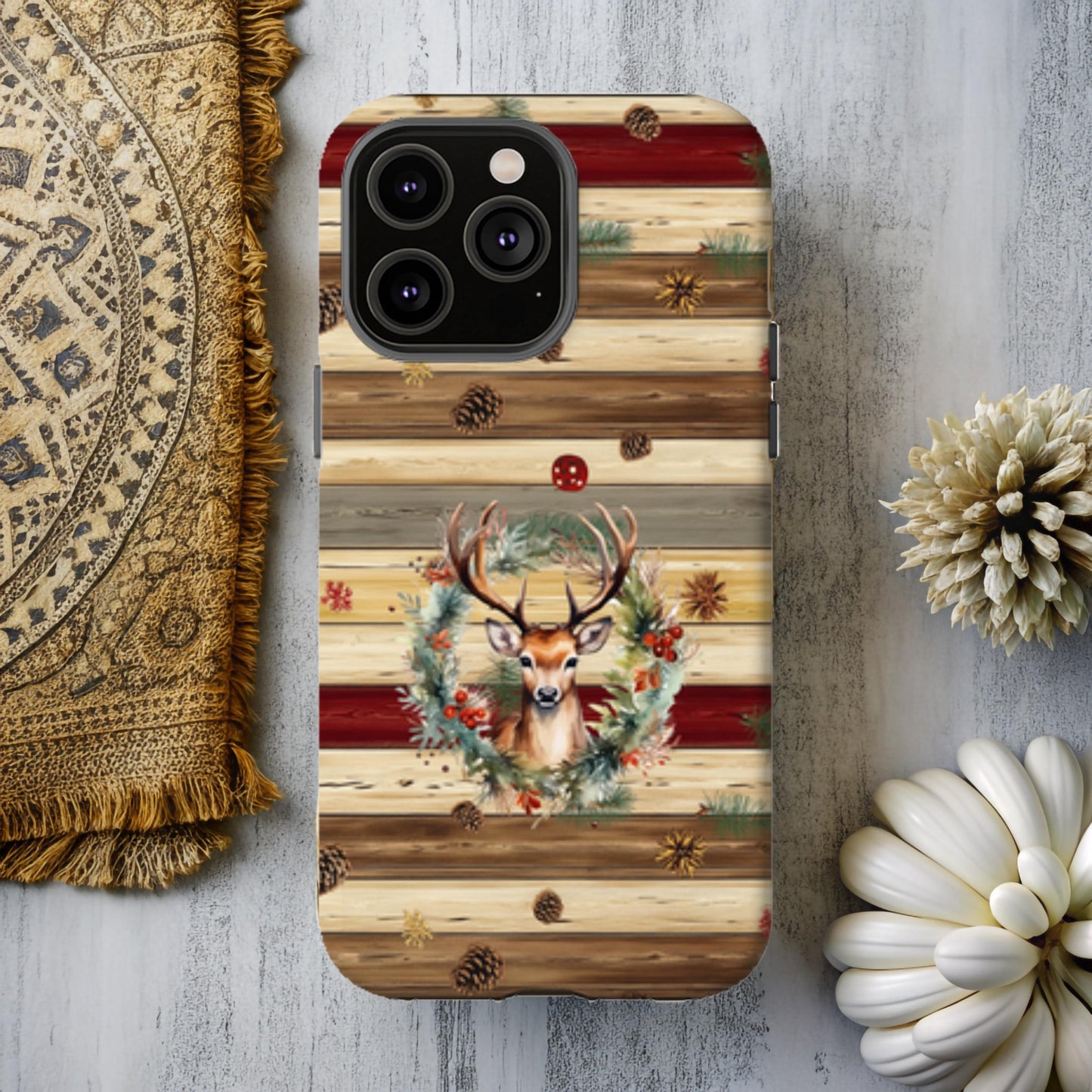 Western Christmas Phone Case, Country Xmas Cover, Cowboy Holiday Cell Accessory, Cowgirl Gifts for Her, Festive Cow Skull