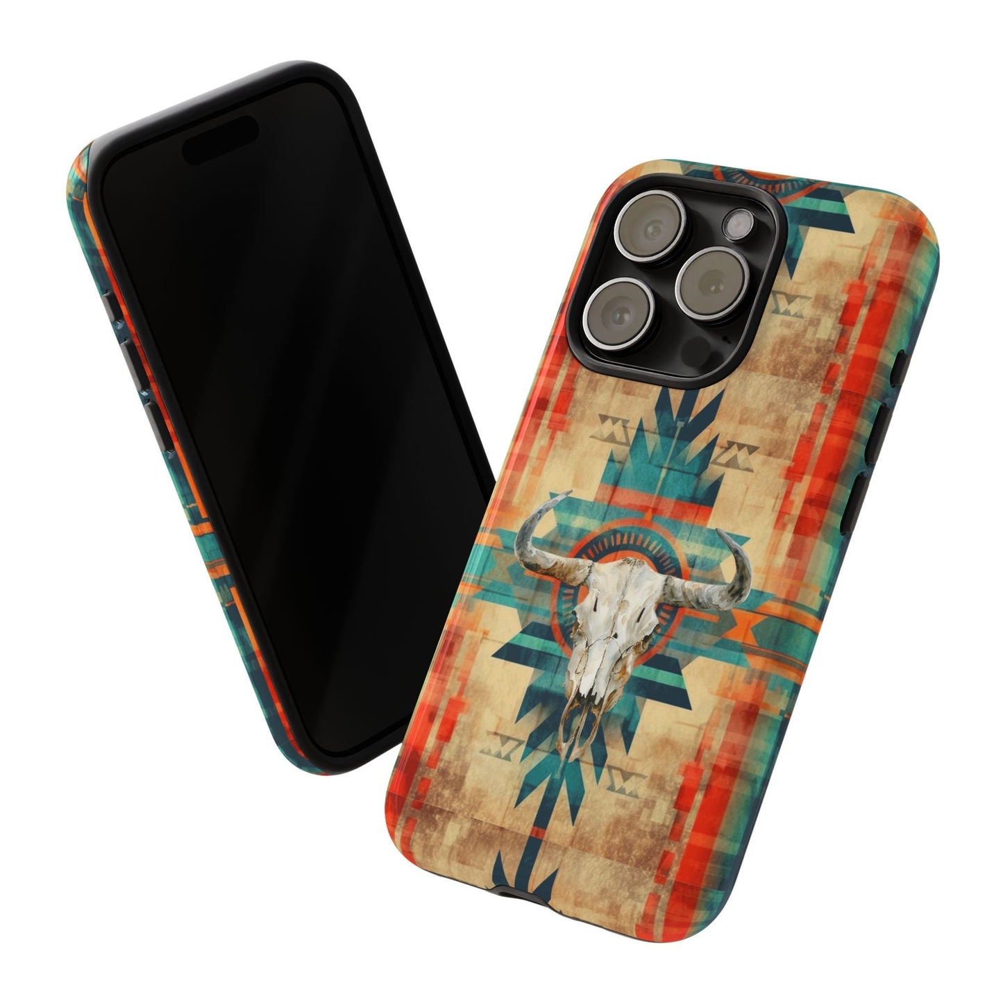 Phone case, Aztec-Inspired Western Cell Phone Cover with Aztec Cow Skull Design For iPhone Samsung Google, gifts for her