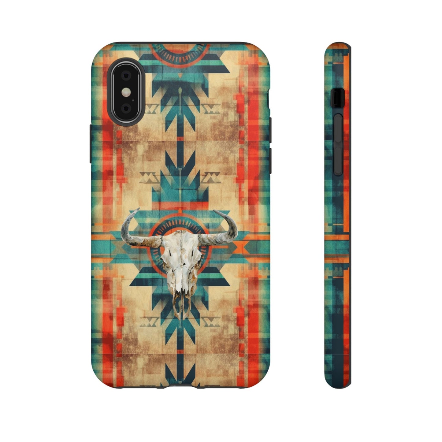 Phone case, Aztec-Inspired Western Cell Phone Cover with Aztec Cow Skull Design For iPhone Samsung Google, gifts for her