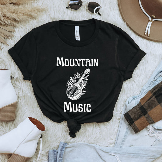 Bluegrass Shirt Mountain Music Banjo Tshirt Unique Bluegrass Tee with Eye-Catching Banjo Graphic Gifts for Him