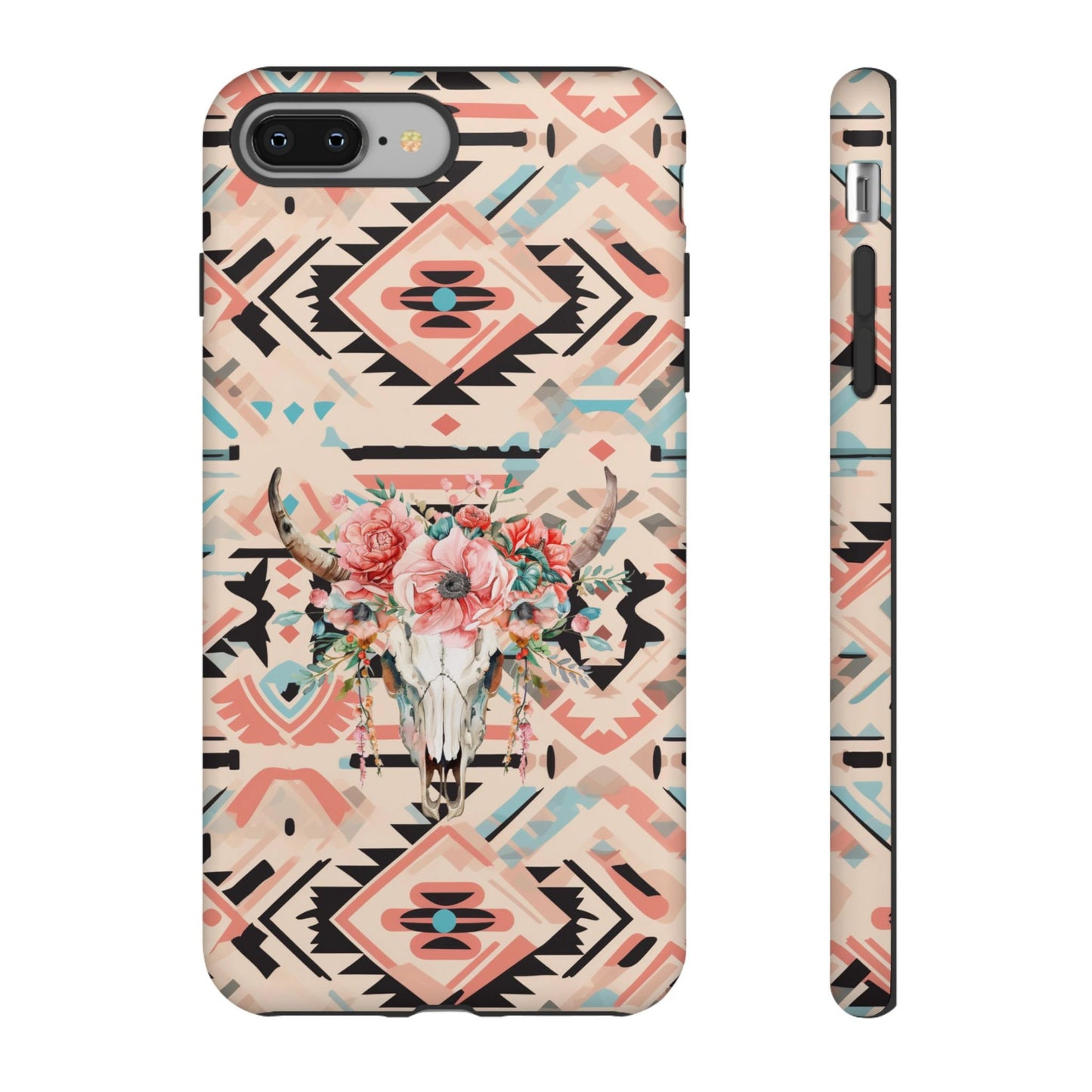 Phone Case, Pink Western Phone Case with Floral Cow Skull - Cowgirl Aesthetic Cover for iPhone 15 14 13 12 Samsung Ultra, Gifts for Her