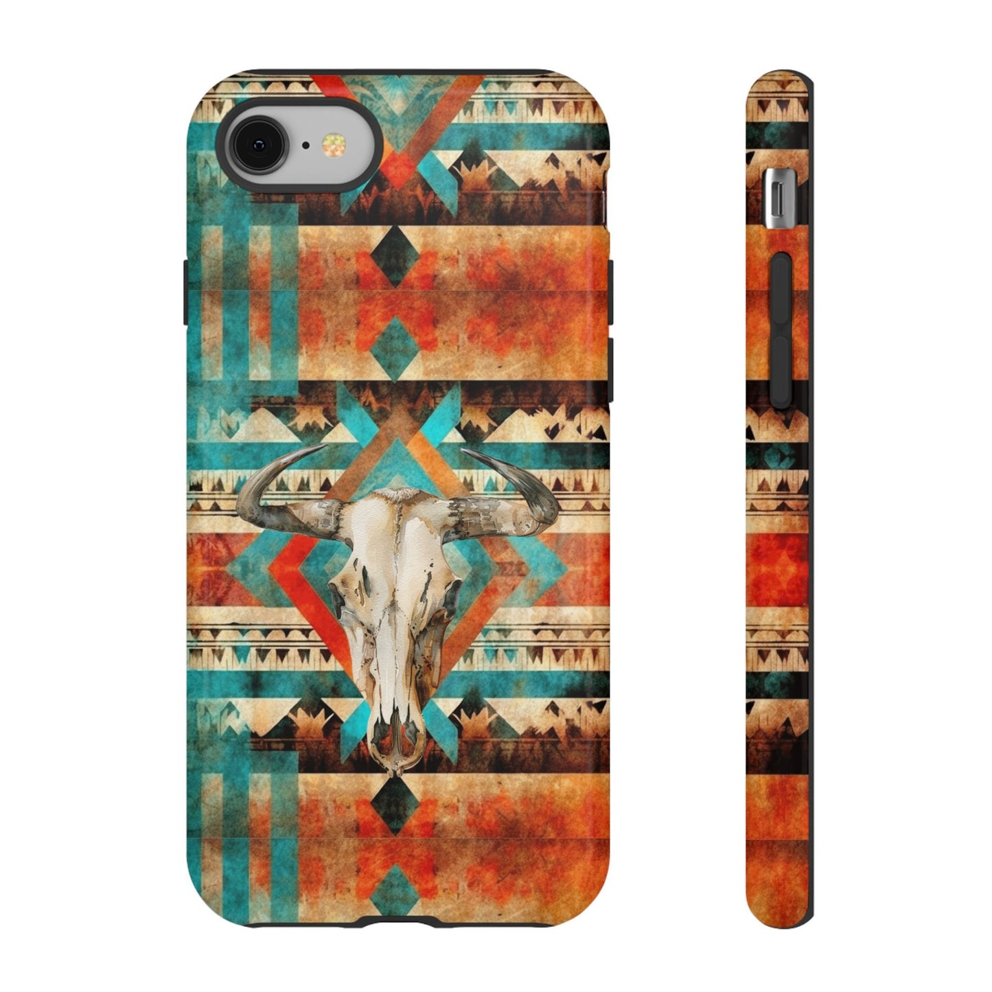 Phone Case, Cowgirl Cell Phone Cover - Western Phone Case Aztec Design Cow Skull For iPhone 15 14 13 12 Samsung Ultra Google, Gifts for Her