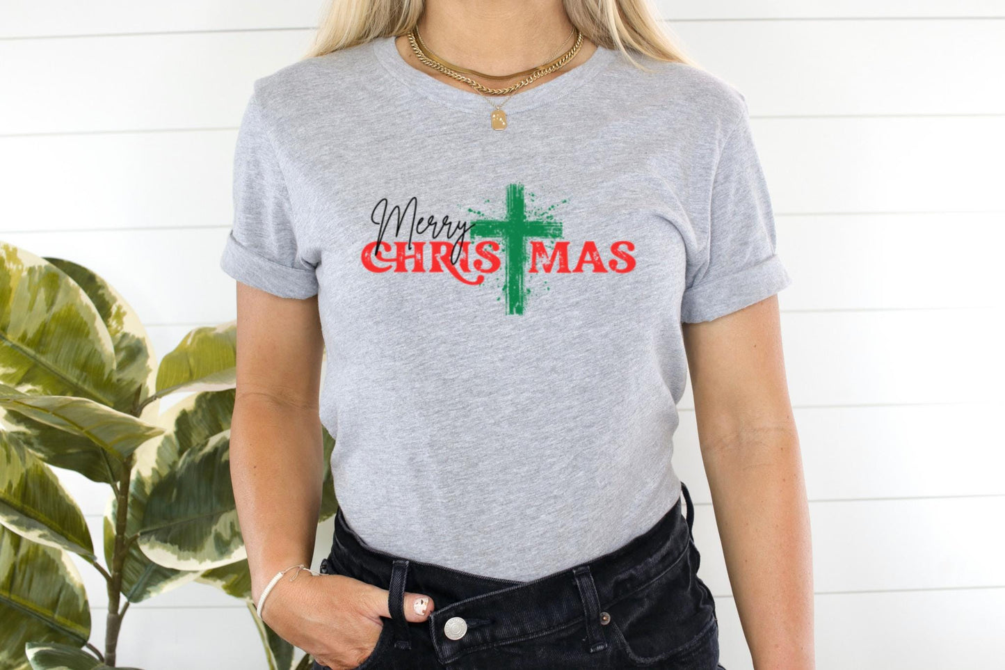 Christmas Shirt, Merry Christmas Cross TShirt, Holiday Apparel, Christmas Gift Graphic Tee, Faith Christmas T-Shirt