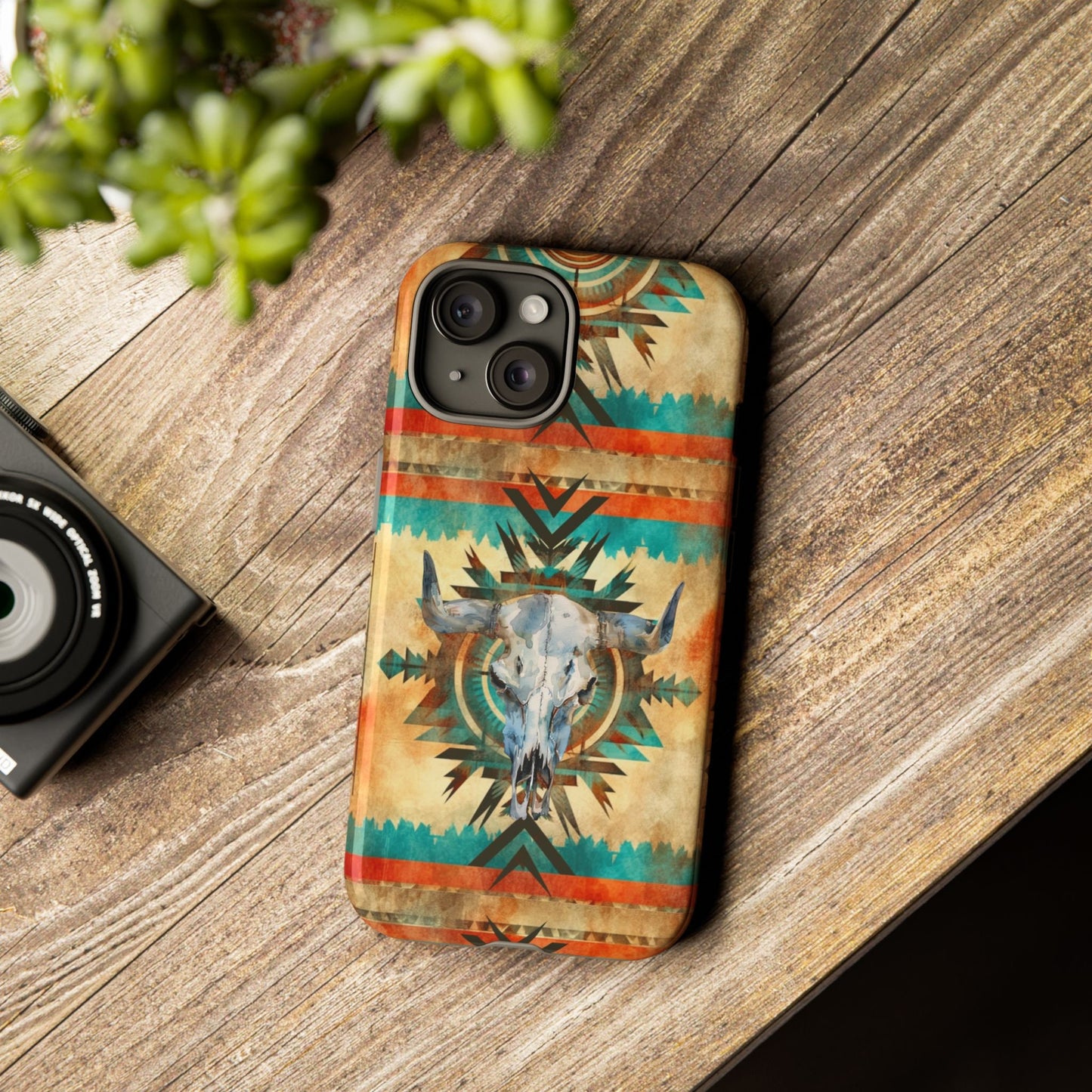 Phone Case, Cowgirl Cell Phone Case - Western Aztec Design, Cow Skull Phone Cover for iPhone 15 14 13 Samsung Ultra Google, Gifts for Her