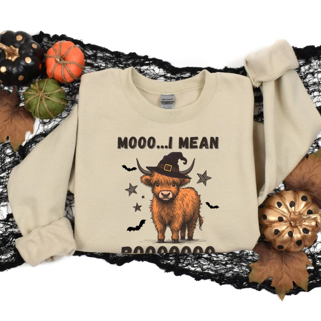 Halloween Sweatshirt Cute Cow Shirt Boo I Mean Moo - Boo Y'all Western Halloween Shirt Cowgirl Fall Shirt