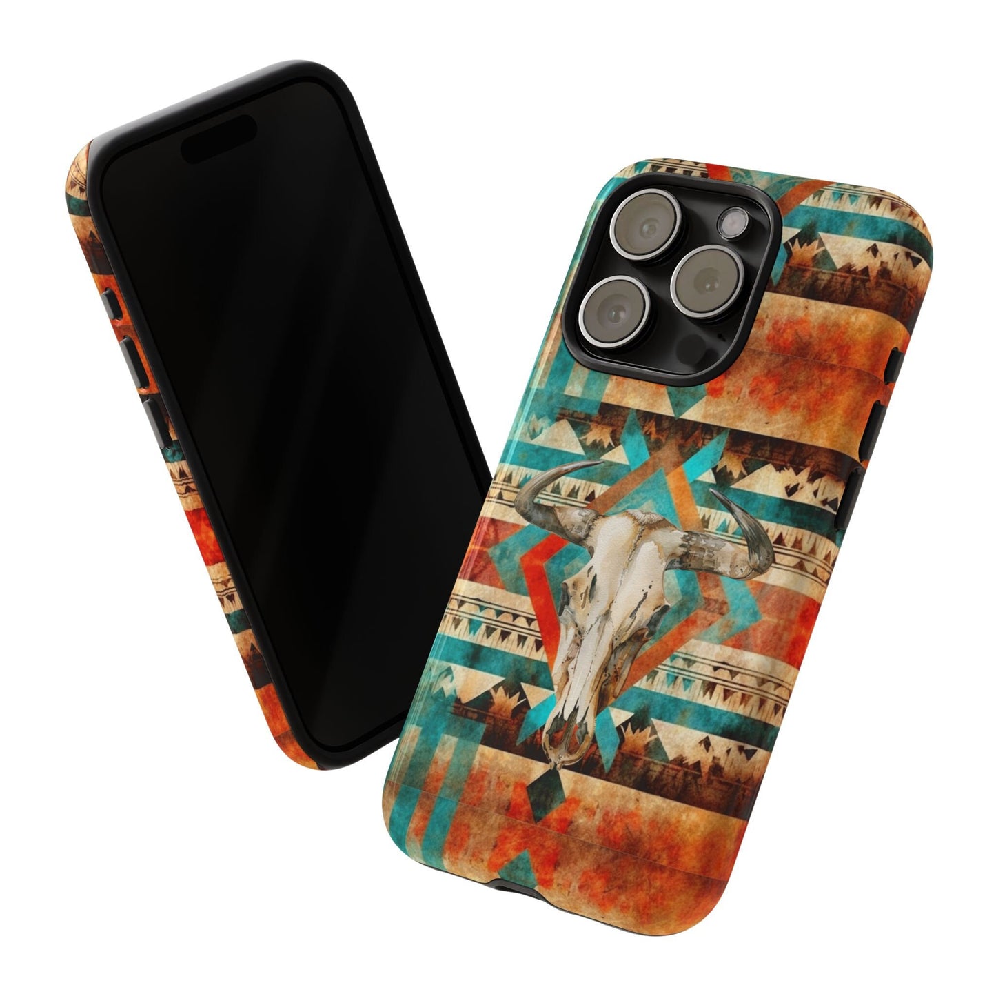 Phone Case, Cowgirl Cell Phone Cover - Western Phone Case Aztec Design Cow Skull For iPhone 15 14 13 12 Samsung Ultra Google, Gifts for Her