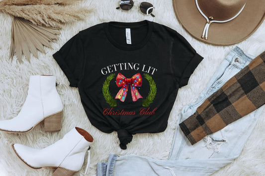 Christmas Social Club Shirt, Christmas Club Shirt, Funny Christmas Shirt, Humorous Xmas T-Shirt, Holiday Graphic Tee, Coquette Bow