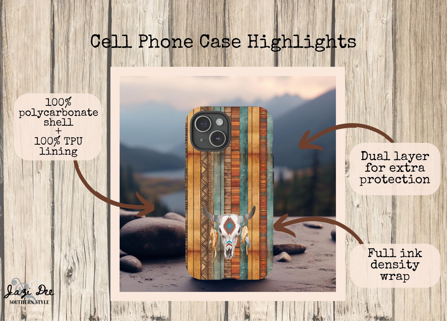 Phone Case, Western Phone Cover, Native American & Cow Skull Design for iPhone 15 14 13 12 Samsung Google Pixel, Cowgirl Gifts for her