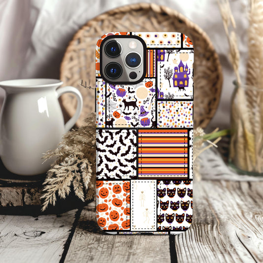 Cute Halloween Phone Case, Country Fall Cover, Cowboy Autumn Phone Accessory, Orange Patchwork Quilt, Gifts for Her, iPhone 16 15, Samsung