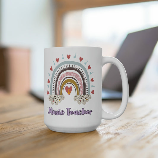 Music Teacher Mug Large Boho Rainbow Music Teacher Mug, Music Teacher Coffee Cup, Music Teacher Gift, Mom Gift, Gifts for Her, Teacher Gift