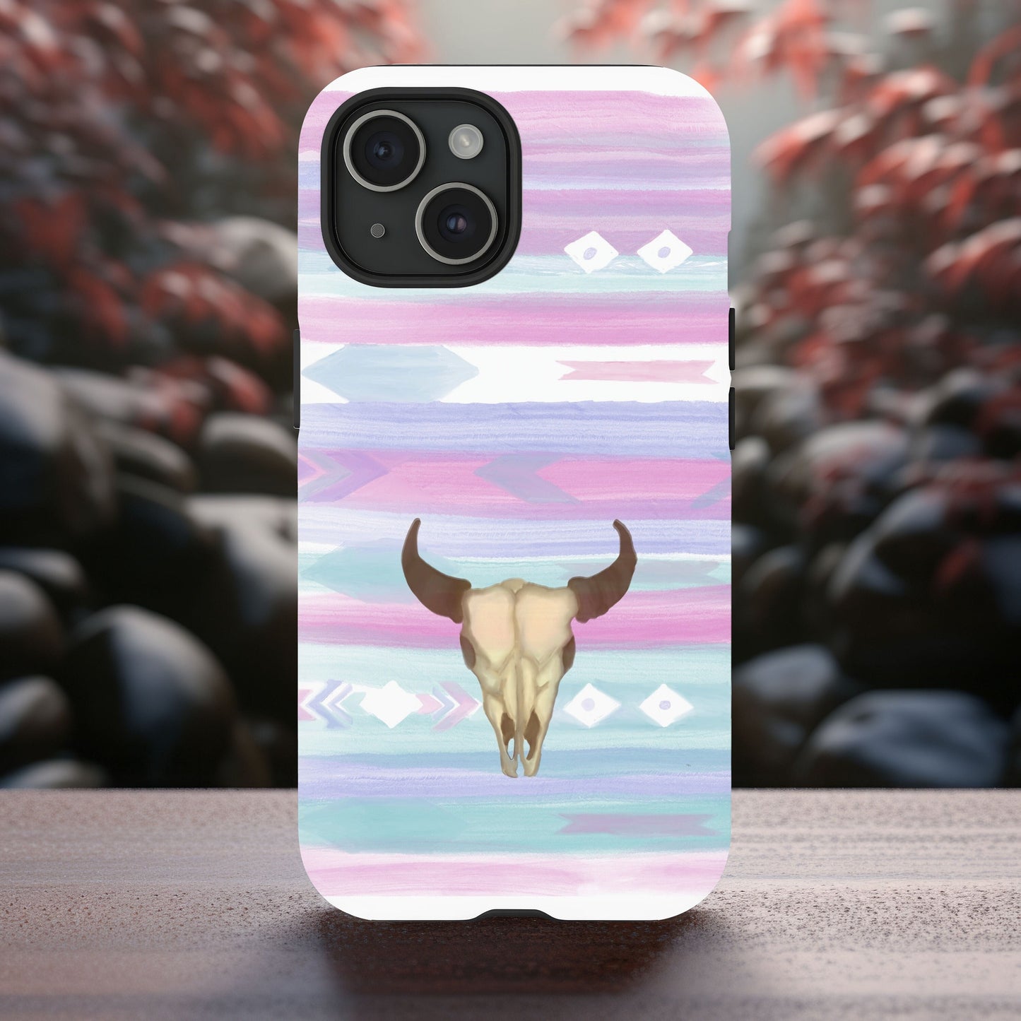 Western Phone Case Trendy Watercolor Design Cow Skull with Native American Vibes For iPhone Samsung Google