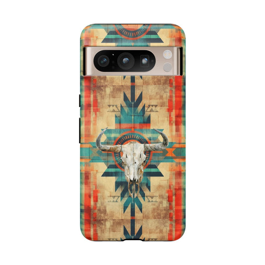 Phone case, Aztec-Inspired Western Cell Phone Cover with Aztec Cow Skull Design For iPhone Samsung Google, gifts for her