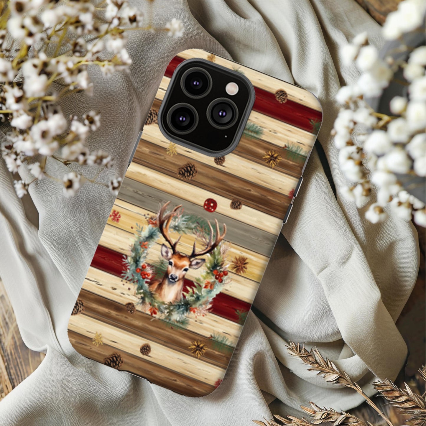 Western Christmas Phone Case, Country Xmas Cover, Cowboy Holiday Cell Accessory, Cowgirl Gifts for Her, Festive Cow Skull