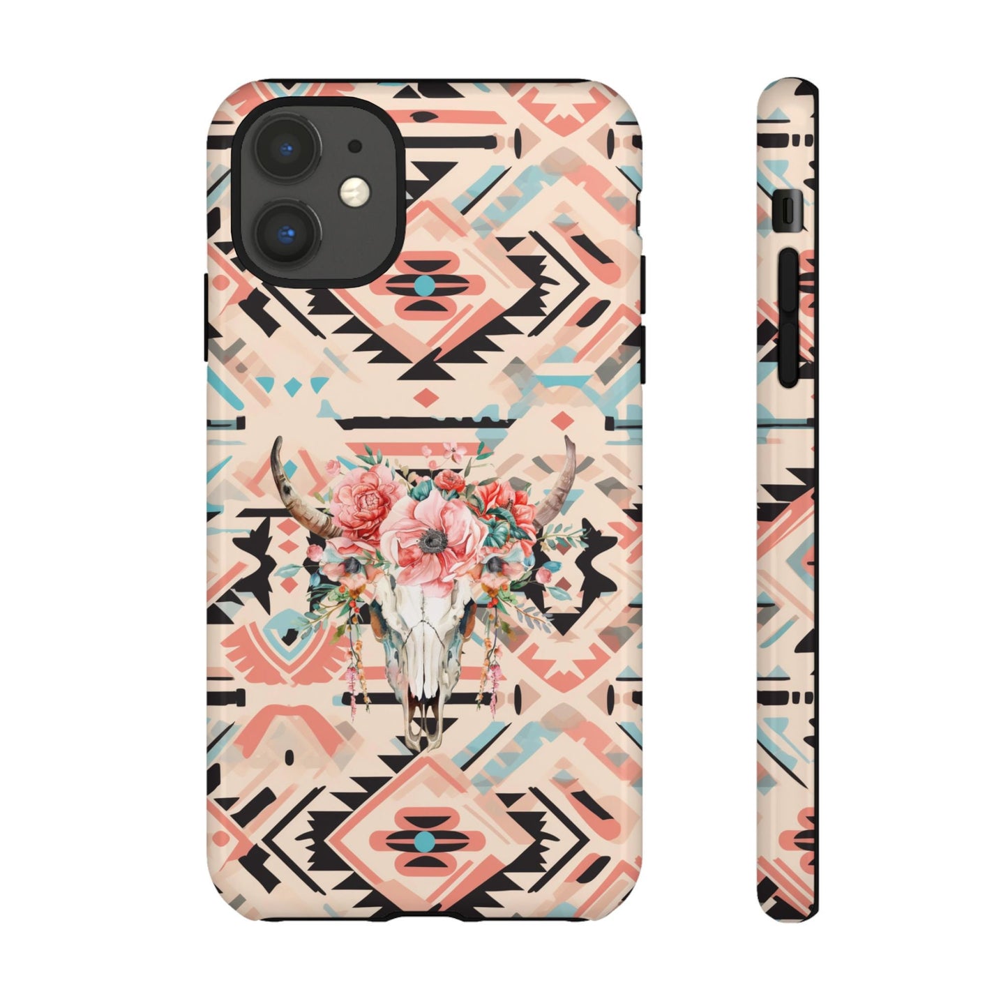 Phone Case, Pink Western Phone Case with Floral Cow Skull - Cowgirl Aesthetic Cover for iPhone 15 14 13 12 Samsung Ultra, Gifts for Her