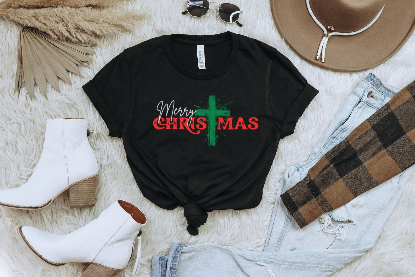 Christmas Shirt, Merry Christmas Cross TShirt, Holiday Apparel, Christmas Gift Graphic Tee, Faith Christmas T-Shirt