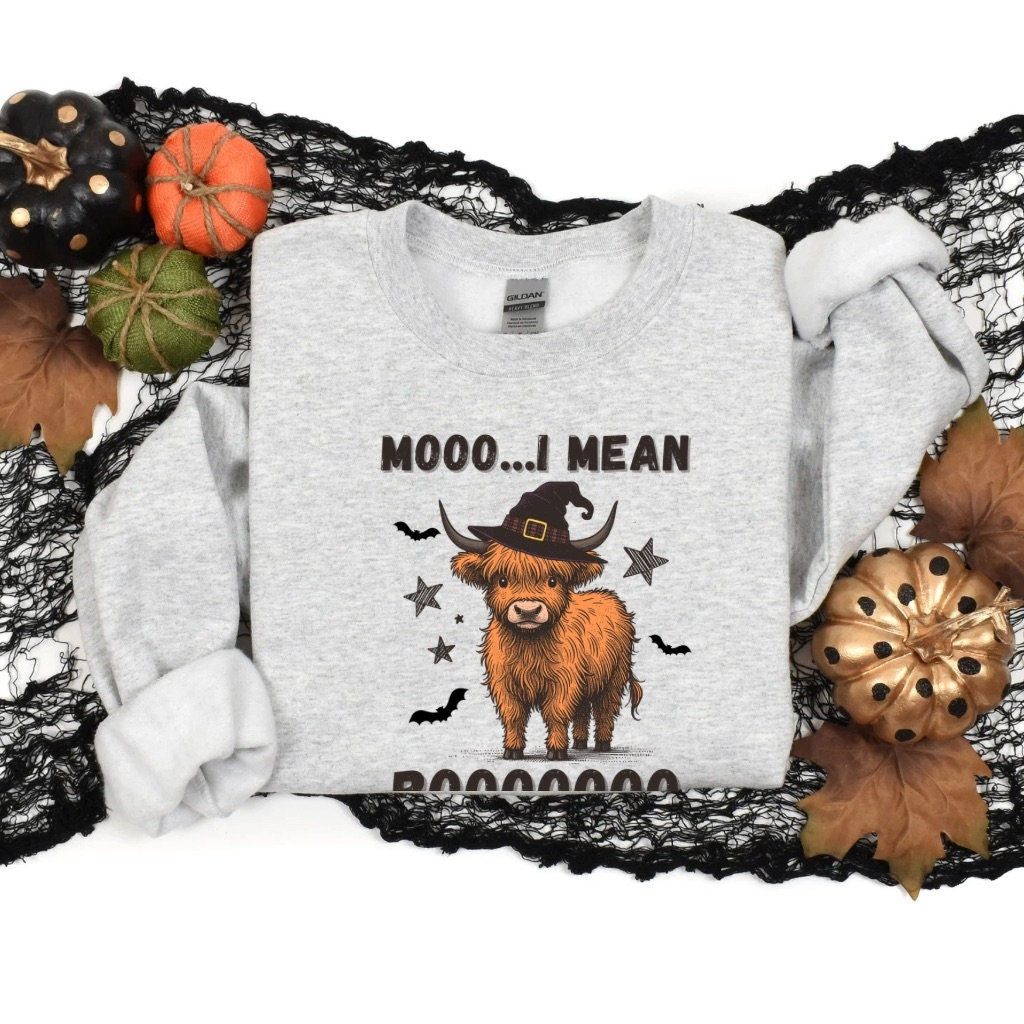 Halloween Sweatshirt Cute Cow Shirt Boo I Mean Moo - Boo Y'all Western Halloween Shirt Cowgirl Fall Shirt