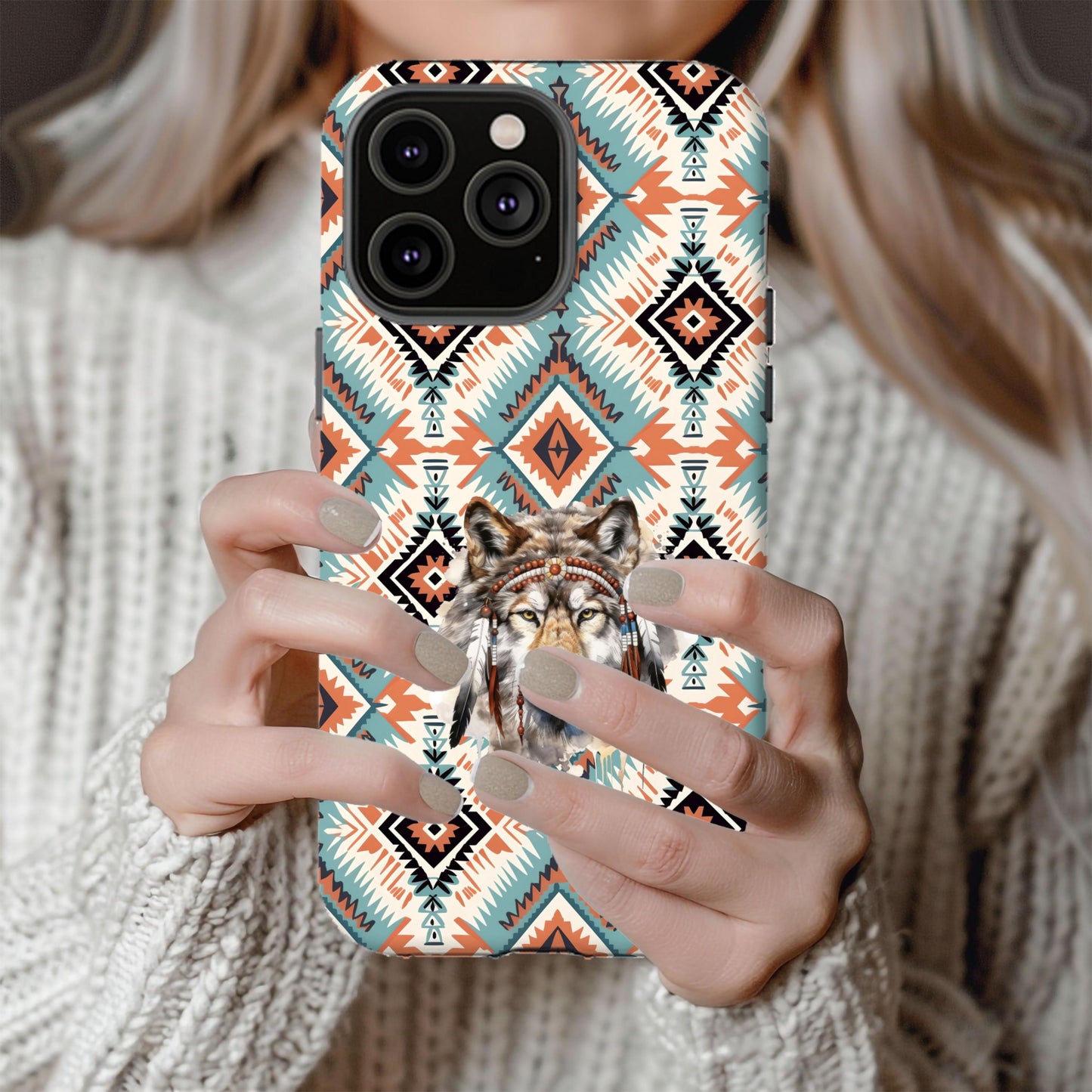 Native American Phone Case Wolf Case Cowgirl Chic Cell Phone Cover - Western Aztec Design Phone Case for iPhone Samsung Google