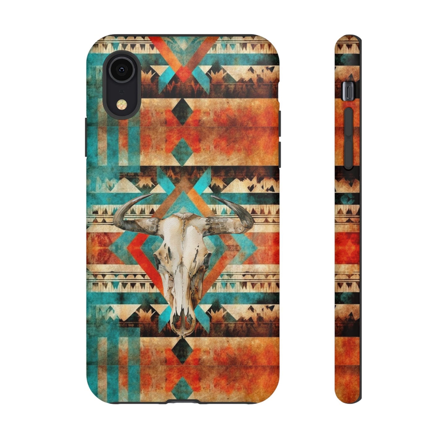 Phone Case, Cowgirl Cell Phone Cover - Western Phone Case Aztec Design Cow Skull For iPhone 15 14 13 12 Samsung Ultra Google, Gifts for Her