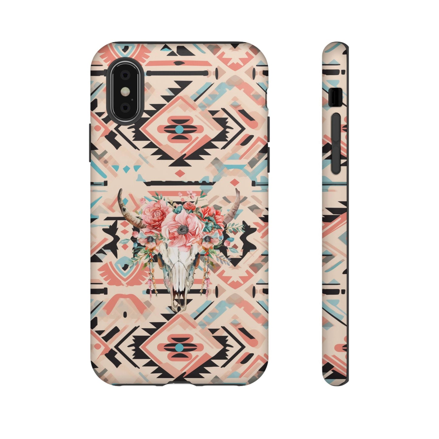 Phone Case, Pink Western Phone Case with Floral Cow Skull - Cowgirl Aesthetic Cover for iPhone 15 14 13 12 Samsung Ultra, Gifts for Her