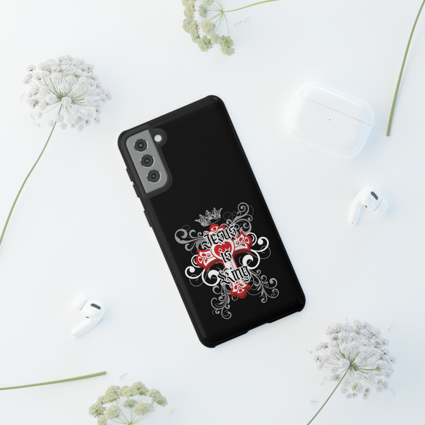 “Jesus is King” Phone Case for iPhone 15 14 13 12 11 Ultra Samsung Galaxy Cross Cover | Unique Gift