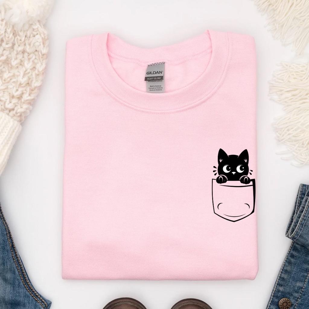 Halloween Shirt, Pocket Cat Sweatshirt, Spooky Boo Halloween Sweatshirt with Cute Trendy Kitty - Fun Trick or Treat Sweater Gifts for Her