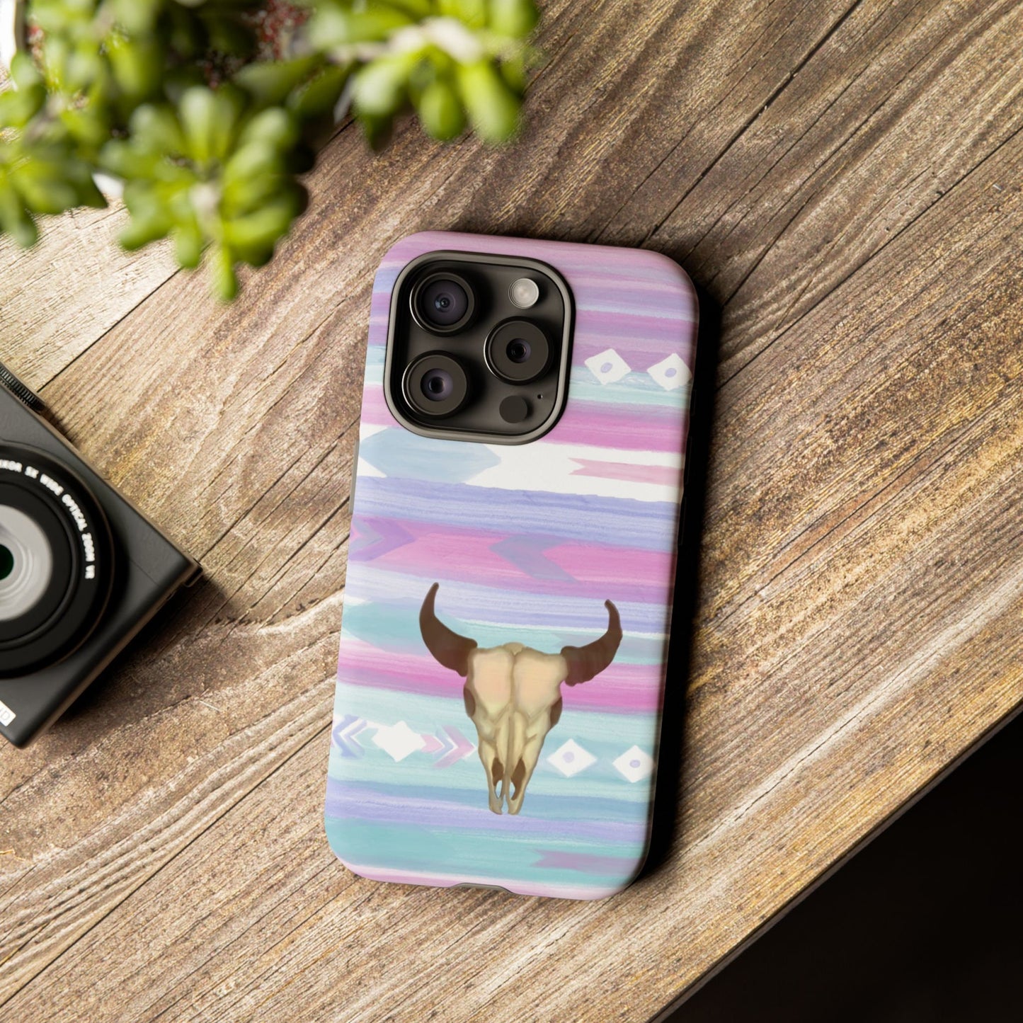 Western Phone Case Trendy Watercolor Design Cow Skull with Native American Vibes For iPhone Samsung Google