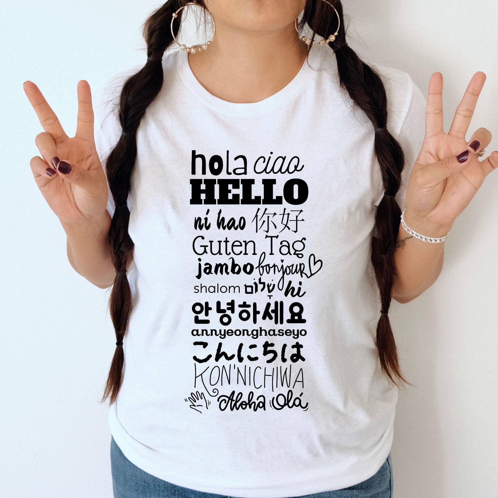 Hello Shirt, Greetings in Different Languages Around the World Tshirt, Multicultural Graphic Tee, Hey Hi T-Shirt, Teacher Gifts for Her