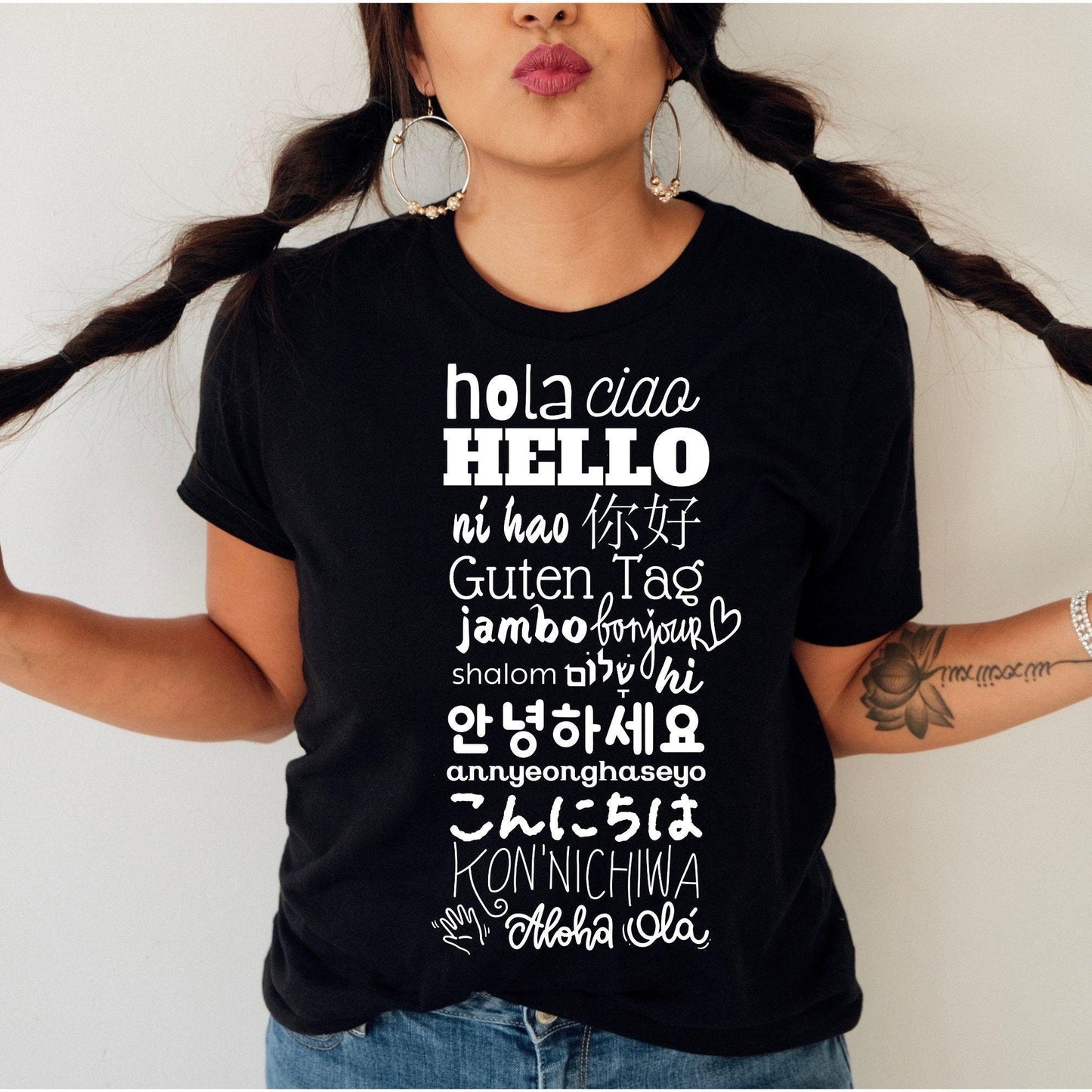 Hello Shirt, Greetings in Different Languages Around the World Tshirt, Multicultural Graphic Tee, Hey Hi T-Shirt, Teacher Gifts for Her