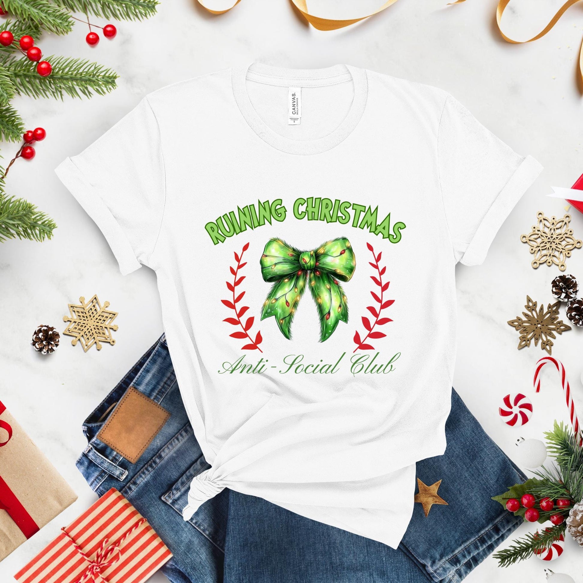 Social Club Shirt, Christmas Club Shirt, Funny Christmas Shirt, Anti-Social Tshirt, Humorous Xmas T-Shirt, Holiday Graphic Tee, Coquette Bow