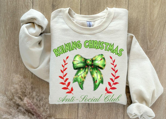 Funny Christmas Shirt, Ruining Christmas Anti-Social Club Sweatshirt, Coquette Bow Jumper, Holiday Pullover, Xmas Humor, Festive Sweater,