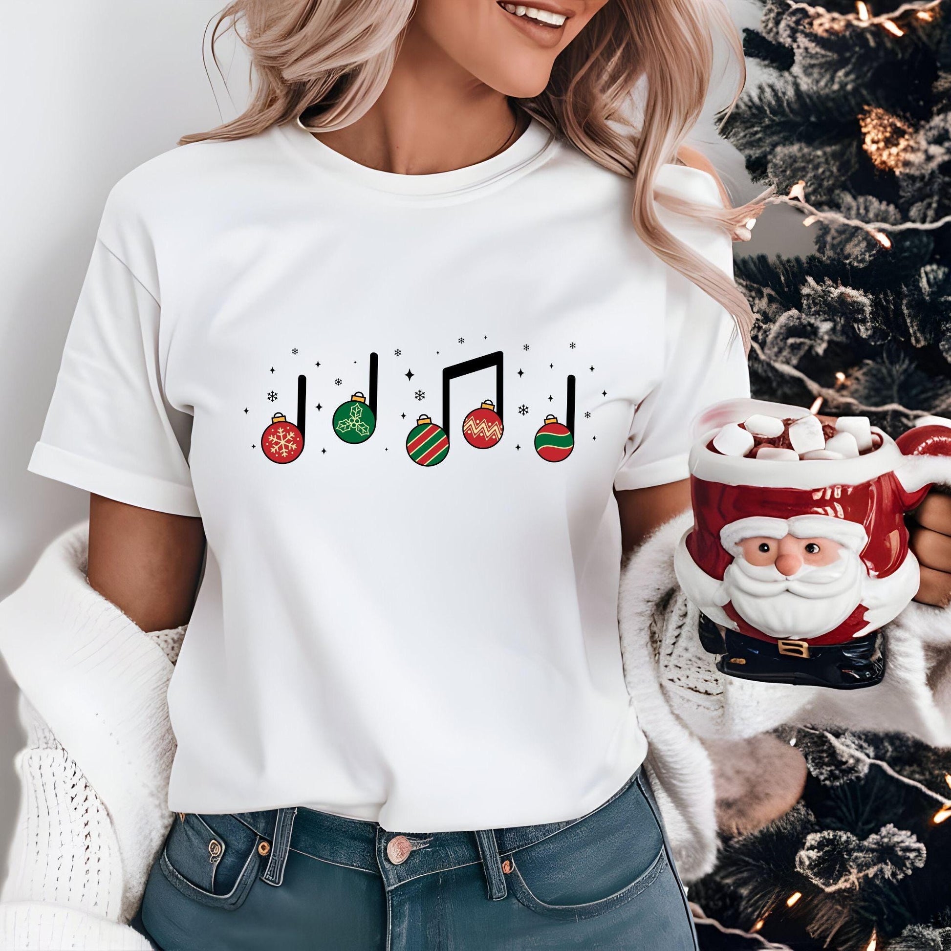 Music Christmas Shirt, Xmas Music Teacher T-Shirt, Festive Holiday Musician Educator Tshirt, Musician Gifts for Her, Piano Instructor, Band