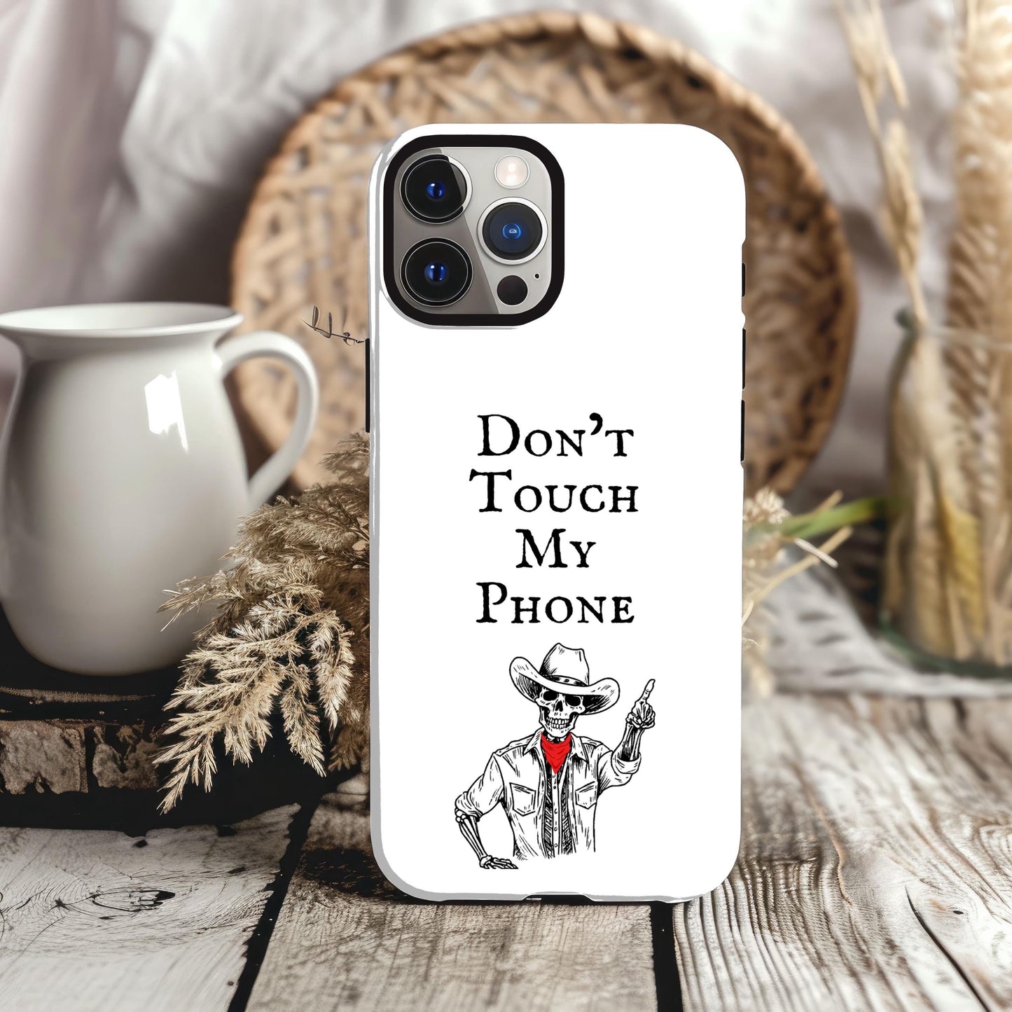 Phone case, Halloween Case Don’t Touch My Phone Case Western Cowboy Phone Case, Cowboy Skeleton Cell, iPhone Samsung Cover, Gift for Her Him